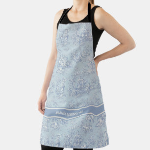 Chique Blauwgrijs Vintage Franse Toile de Jouy Schort
