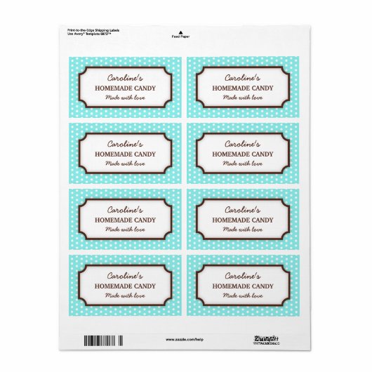 Chique blauwgroen aqua polka dot stippen patroonin etiket (Full Sheet)