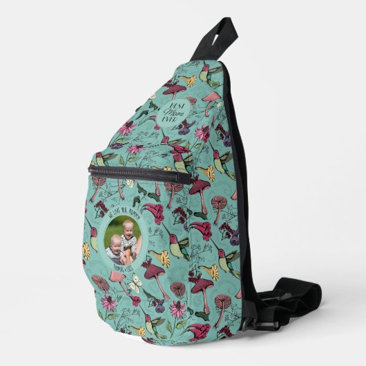 Chique Blauwgroen Beste Moeder Ooit Foto Hummingbi Sling Bag (Rechterhoek)
