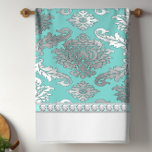 Chique Blauwgroen Blauw Damast Keuken Handdoeken<br><div class="desc">Elegante blauwgroen blauwe damast keukenhanddoeken. Deze elegante chique blauwgroen blauwe damast handdoeken zijn ideaal voor elke dag en maken een geweldig cadeau voor haar!</div>