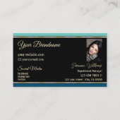 Chique Blauwgroen Blauwe Grenzen op Zwart met Foto Visitekaartje (Achterkant)