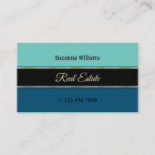 Chique Blauwgroen Blauwe Grenzen op Zwart met Foto Visitekaartje (Voorkant)