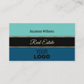 Chique Blauwgroen Blauwe Grenzen op Zwart Stijlvol Visitekaartje (Voorkant)