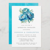 Chique Blauwgroen Blauwe Pioen Bloem Bruiloft Douc Kaart (Voorkant / Achterkant)