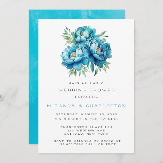 Chique Blauwgroen Blauwe Pioen Bloem Bruiloft Douc Kaart (Voorkant / Achterkant)