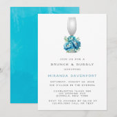 Chique Blauwgroen Blauwe Pioen Bloem Brunch & Bubb Kaart (Voorkant / Achterkant)