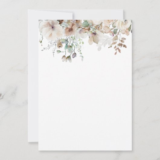 Chique Blauwgroen bloemblaadjes en Prosecco Bloeme Kaart (Achterkant)