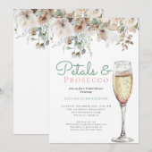 Chique Blauwgroen bloemblaadjes en Prosecco Bloeme Kaart (Voorkant / Achterkant)