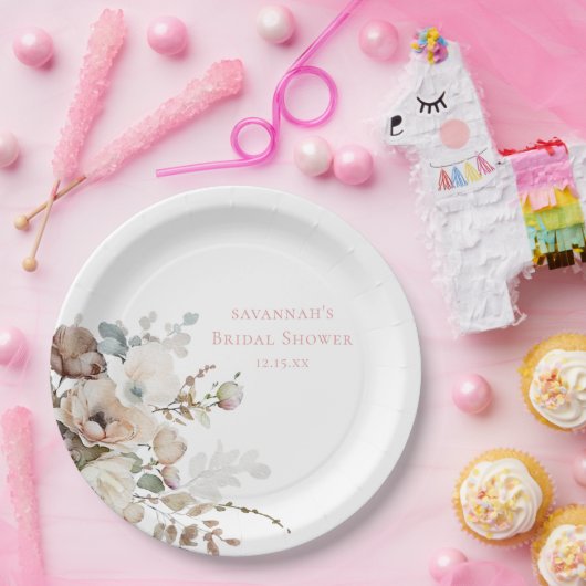 Chique Blauwgroen bloemblaadjes en Prosecco Bloeme Papieren Bordje (Feest)