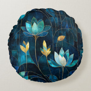 Chique blauwgroen chrysant rond kussen