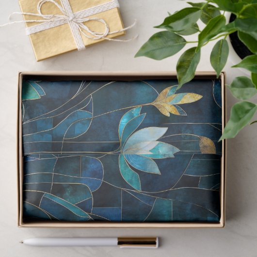 Chique blauwgroen chrysant tissuepapier (Geschenk)