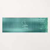 Chique Blauwgroen Dripping Glitter Monogram Naam Yogamat (Voorkant (horizontaal))