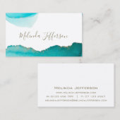 Chique Blauwgroen en gouden Waterverf Ink Blot Abs Visitekaartje (Voorkant / Achterkant)