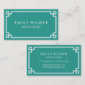 Chique Blauwgroen en witte Griekse sleutel Visitekaartje (Voorkant / Achterkant)