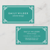 Chique Blauwgroen en witte Griekse sleutel Visitekaartje (Voorkant / Achterkant)