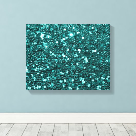Chique Blauwgroen Faux Glitter Canvas Afdruk (Insitu (Houten vloer))