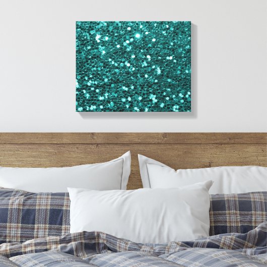 Chique Blauwgroen Faux Glitter Canvas Afdruk (Insitu (Slaapkamer))
