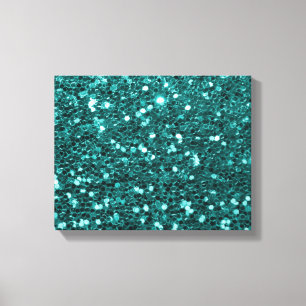 Chique Blauwgroen Faux Glitter Canvas Afdruk