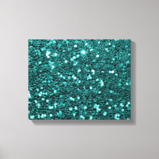 Chique Blauwgroen Faux Glitter Canvas Afdruk