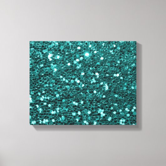 Chique Blauwgroen Faux Glitter Canvas Afdruk (Voorkant)