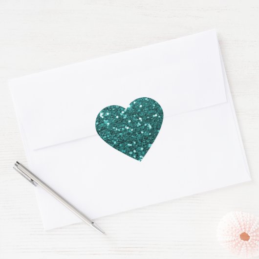Chique Blauwgroen Faux Glitter Hart Sticker (Envelop)