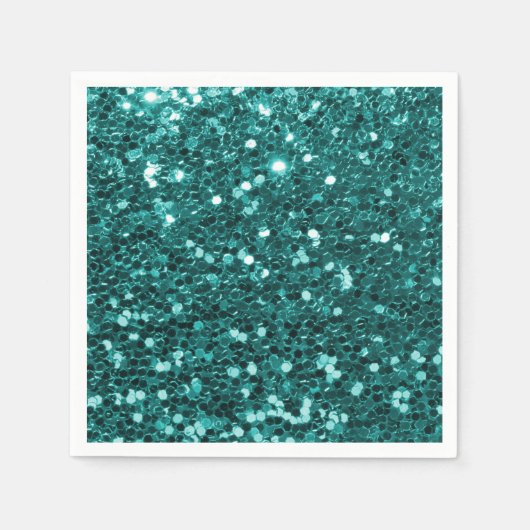 Chique Blauwgroen Faux Glitter Servetten (Voorkant)
