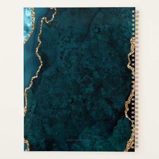 Chique Blauwgroen Goud Glitter Agaat Monogram 2024 Planner (Achterkant)