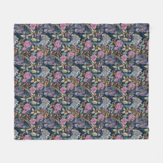 Chique blauwgroen roze luipaard patroon fleece deken (Voorkant (Horizontaal))
