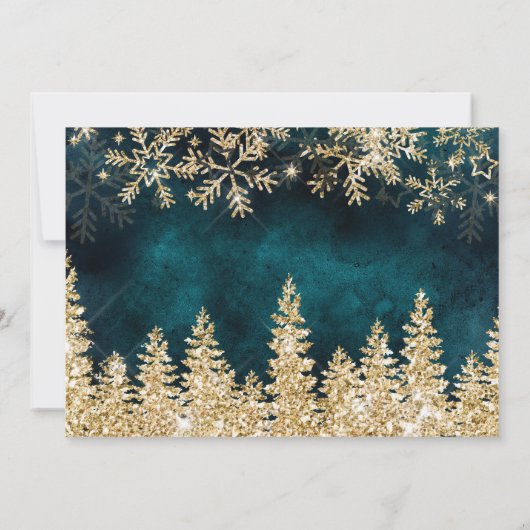 Chique blauwgroen Winter gouden sneeuwdennen bruil Bedankkaart (Achterkant)