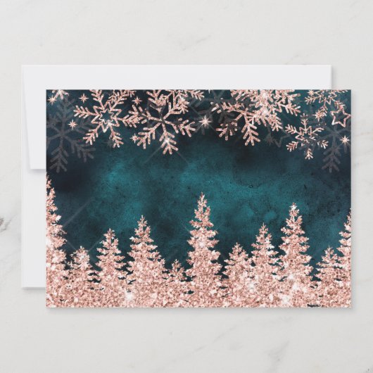 Chique blauwgroen Winter roos gouden sneeuwdennen  Bedankkaart (Achterkant)