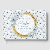 Chique Bleekblauwe Gouden Wilde Bloemen Bruidsuitv Gastenboek (Voorkant)