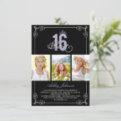 Chique bloeiende glam zoet 16 foto verjaardagsfees kaart (Staand voorkant)