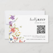 Chique bloeiende wilde bloemen QR code bruiloft RSVP Kaartje (Voorkant)