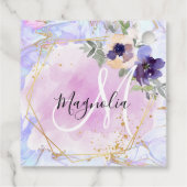 Chique Bloem Blauw Roze Goud Regenboog Marmer Mono Bedankjes Labels (Achterkant)