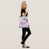 Chique Bloem Blauw Roze Goud Regenboog Marmer Mono Tote Bag (Op model)