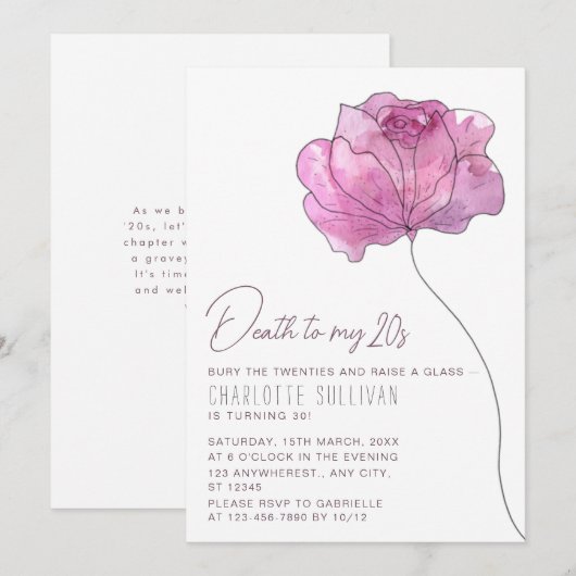 Chique Bloem "Dood aan mijn 20s" 30e verjaardag Kaart (Voorkant / Achterkant)