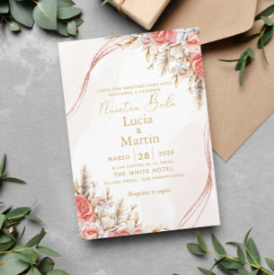 Chique bloem- en blad-Spaanse Nuestra Boda Kaart
