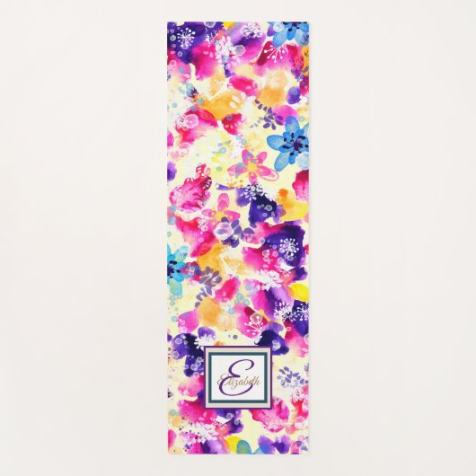 Chique Bloem Monogram in Waterverf Yogamat (Voorkant)