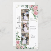 Chique bloemblaadjes roze roos eucalyptus fotostri save the date (Voorkant / Achterkant)