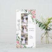 Chique bloemblaadjes roze roos eucalyptus fotostri save the date (Staand voorkant)