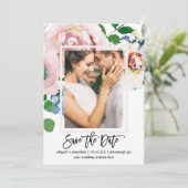 Chique Bloemboeket met Borstel Script Twee Foto Save The Date (Staand voorkant)