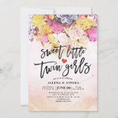 Chique Bloemen Baby Shower Zoete Kleine Tweeling M Kaart (Voorkant)