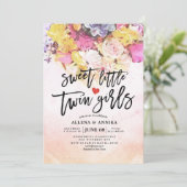 Chique Bloemen Baby Shower Zoete Kleine Tweeling M Kaart (Staand voorkant)