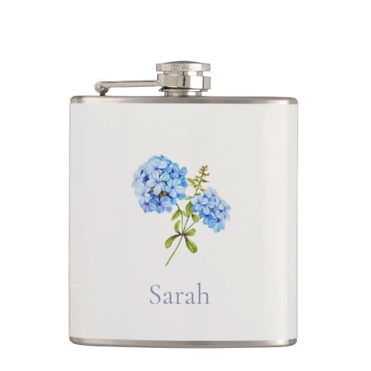 Chique Bloemen Blauw Grijs Hydrangea Evenement Bru Heupfles (Voorkant)