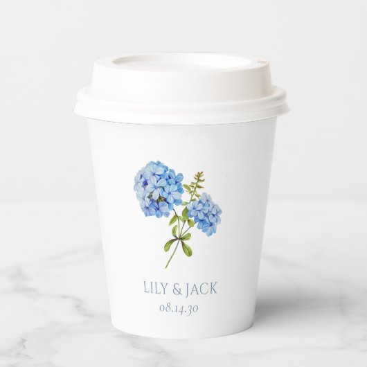 Chique Bloemen Blauw Hydrangea Evenement Bruiloft Papieren Bekers (Voorkant)