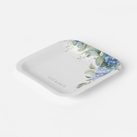 Chique Bloemen Blauw Hydrangea Evenement Bruiloft Papieren Bordje (Gebogen)