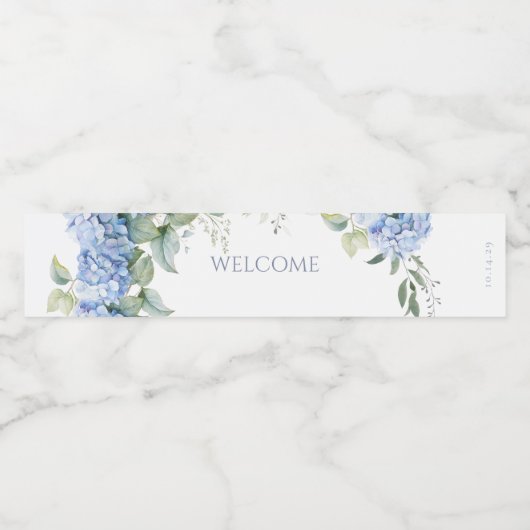 Chique Bloemen Blauw Hydrangea Evenement Bruiloft Waterfles Etiket (Enkel label)