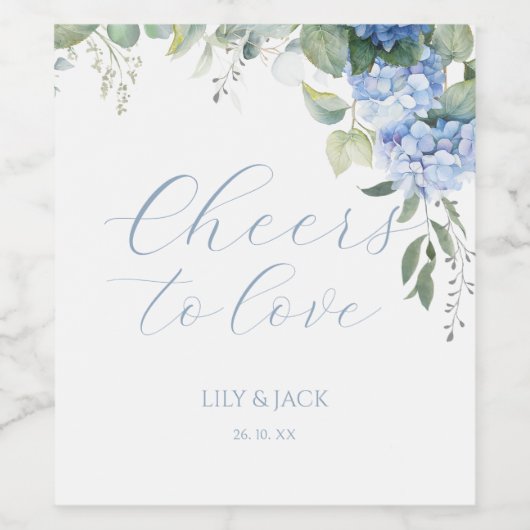 Chique Bloemen Blauw Hydrangea Evenement Bruiloft Wijn Etiket (Enkel label)