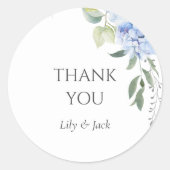 Chique Bloemen Blauw Hydrangea Monogram Evenement  Ronde Sticker (Voorkant)