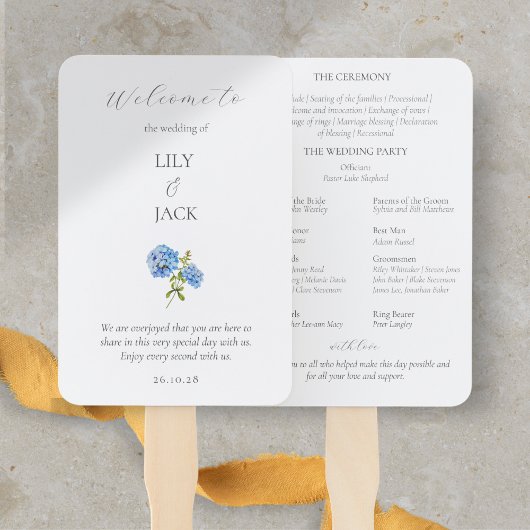 Chique Bloemen Blauw Wit Hydrangea Trouwprogramma Handwaaier